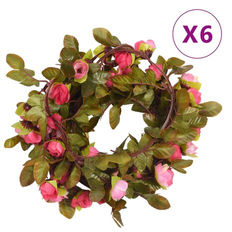Kunstbloemslingers 6 st 215 cm roze 1