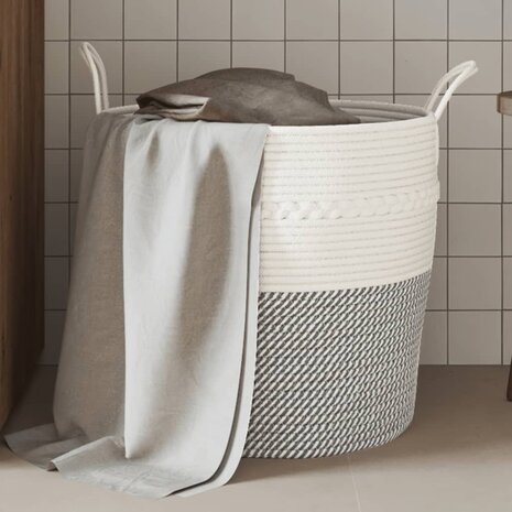 Opbergmand Ø 43x38 cm katoen grijs en wit 1