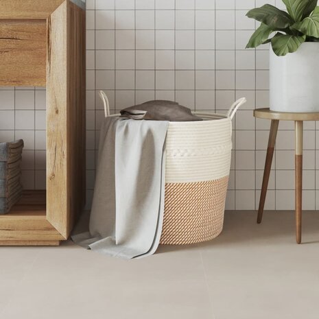 Opbergmand Ø 43x38 cm katoen bruin en wit 3