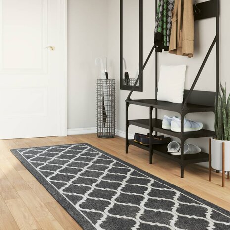 Vloerkleed wasbaar anti-slip 80x300 cm zwart en wit 1