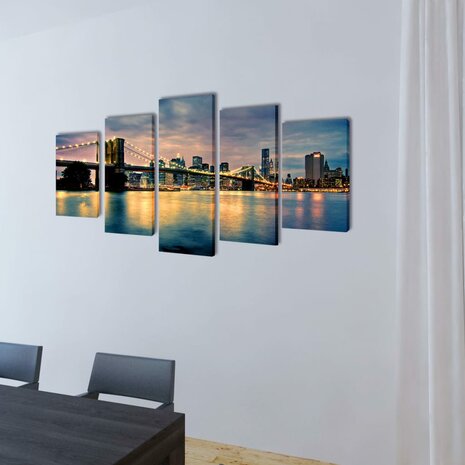Canvas muurdruk set Brooklyn Bridge rivier uitzicht 200 x 100 cm 2