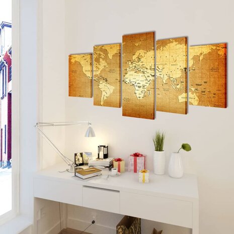 Canvas muurdruk print set wereldkaart 200 x 100 cm 2
