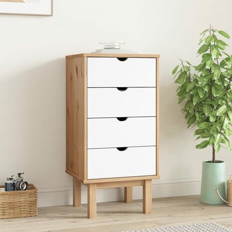Ladekast OTTA 45x39x90 cm massief grenenhout bruin en wit 1