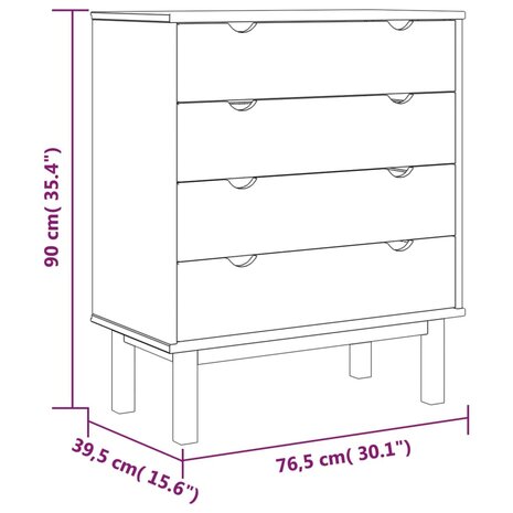 Ladekast OTTA 76,5x39,5x90 cm massief grenenhout bruin en wit 6