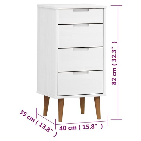 Ladekast MOLDE 40x35x82 cm massief grenenhout wit 8