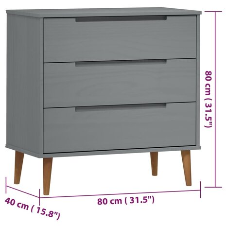 Ladekast MOLDE 80x40x80 cm massief grenenhout grijs 8