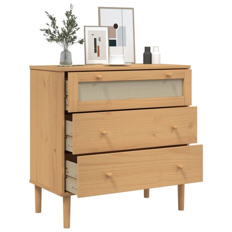 Ladekast SENJA rattan-look 80x40x80 cm massief grenenhout bruin 4
