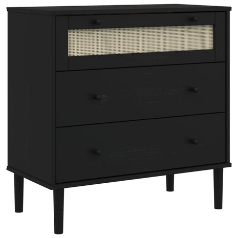Ladekast SENJA rattan-look 80x40x80 cm massief grenenhout zwart 2