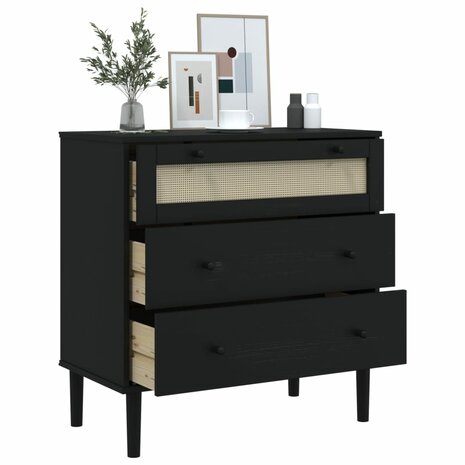 Ladekast SENJA rattan-look 80x40x80 cm massief grenenhout zwart 4