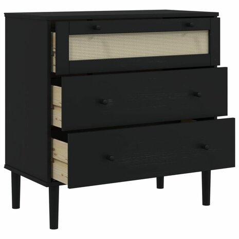 Ladekast SENJA rattan-look 80x40x80 cm massief grenenhout zwart 6