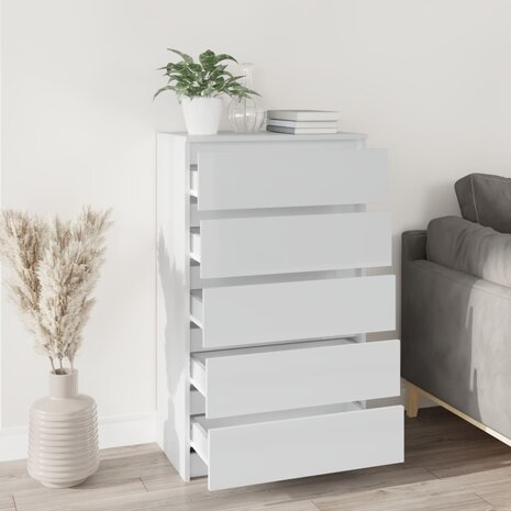 Ladekast 60x36x103 cm bewerkt hout hoogglans wit 3