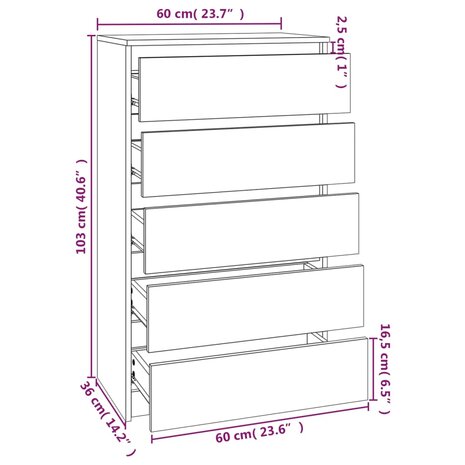 Ladekast 60x36x103 cm bewerkt hout hoogglans wit 10