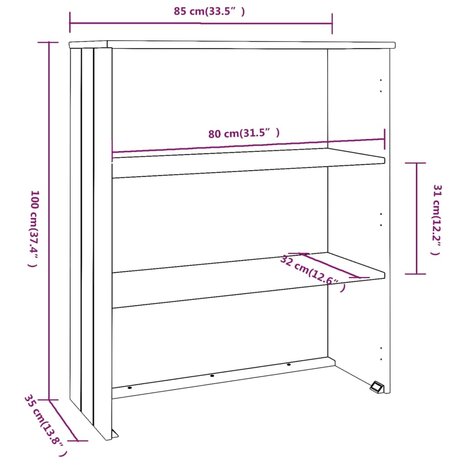 Opzetkast HAMAR 85x35x100 cm massief grenenhout honingbruin 7
