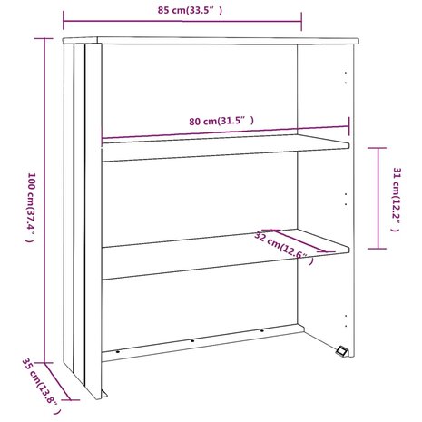 Opzetkast HAMAR 85x35x100 cm massief grenenhout lichtgrijs 7