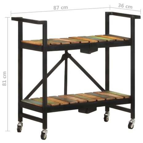 Keukentrolley 87x36x81 cm massief gerecycled hout 9