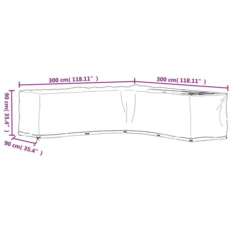 Tuinmeubelhoezen L-vormig 2 st 20 oogjes 300x300x90 cm 11