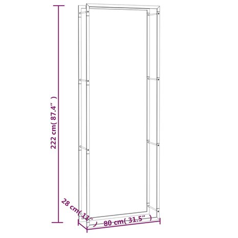 Haardhoutrek 80x28x222 cm staal matzwart 6