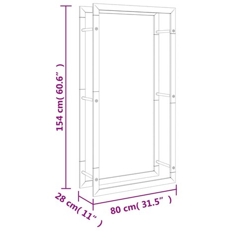 Haardhoutrek 80x28x154 cm roestvrij staal 7