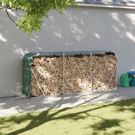 Haardhoutopslag 234x45x100 cm gegalvaniseerd staal groen 1