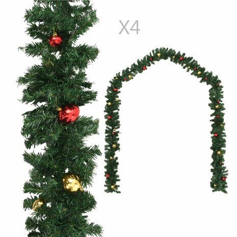 Kerstslingers 4 st met kerstballen 270 cm PVC groen 1