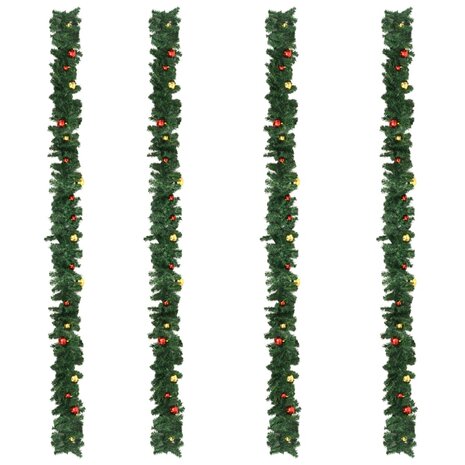 Kerstslingers 4 st met kerstballen 270 cm PVC groen 4