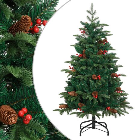 Kunstkerstboom met scharnieren dennenappels en bessen 150 cm 1