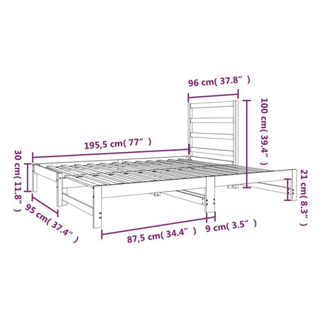 Slaapbank uitschuifbaar massief grenenhout 2x(90x190) cm 11