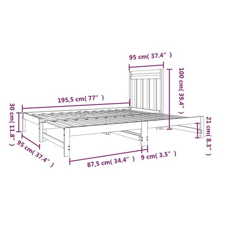 Slaapbank uitschuifbaar massief grenenhout 2x(90x190) cm 11