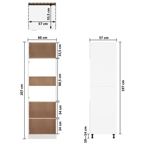 Koelkastkast 60x57x207 cm bewerkt hout wit 9