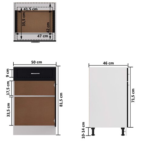 Onderkast met lade 50x46x81,5 cm bewerkt hout zwart 9
