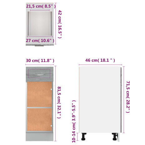 Onderkast met lade 30x46x81,5 cm bewerkt hout grijs sonoma 10