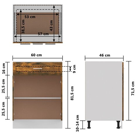 Onderkast met lade 60x46x81,5 cm bewerkt hout gerookt eiken 10