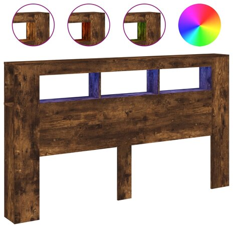 Hoofdeinde met LED 180x18,5x103,5 cm bewerkt hout gerookt eiken 2
