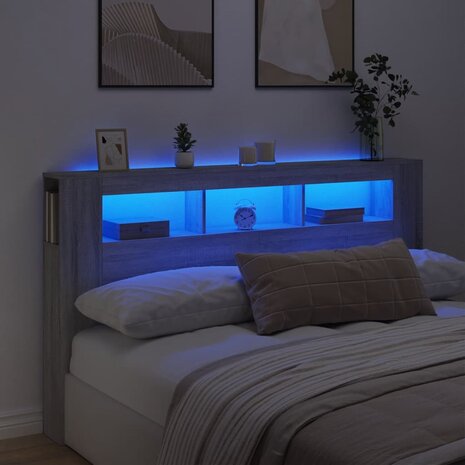 Hoofdeinde met LED 180x18,5x103,5 cm bewerkt hout grijs sonoma 1