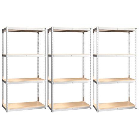 Opbergrek 4 Laags 3 st staal & bewerkt hout zilverkleurig 2