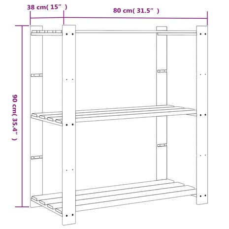 Opbergrek 3-laags 80x38x90 cm massief grenenhout grijs 7