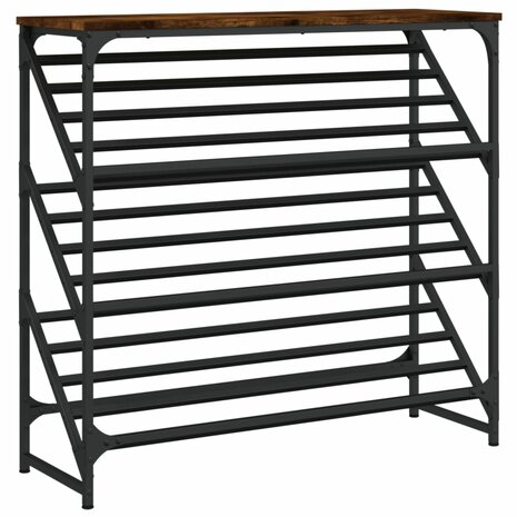 Schoenenrek 90x30x85 cm bewerkt hout gerookt eikenkleurig 2