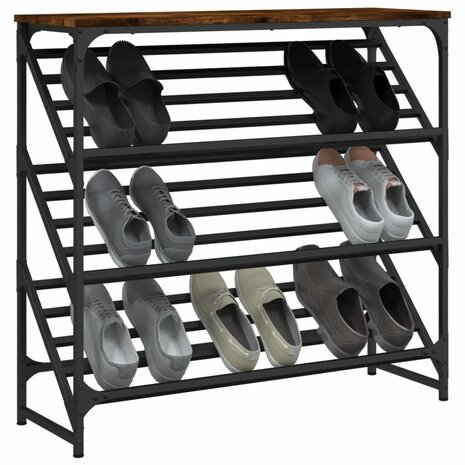 Schoenenrek 90x30x85 cm bewerkt hout gerookt eikenkleurig 3