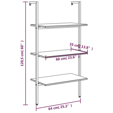 Ladderrek met 3 schappen 64x35x120,5 cm donkerbruin en zwart 8