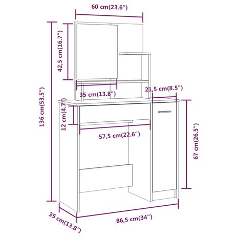 Kaptafel met spiegel 86,5x35x136 cm wit 9