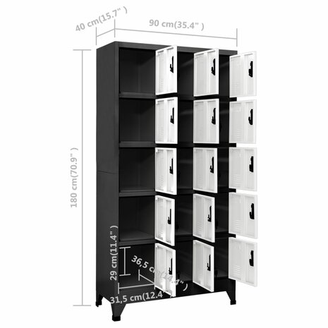 Lockerkast 90x40x180 cm staal antracietkleurig en wit 8
