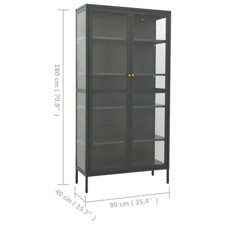Vitrinekast 90x40x180 cm staal en gehard glas antracietkleurig 11