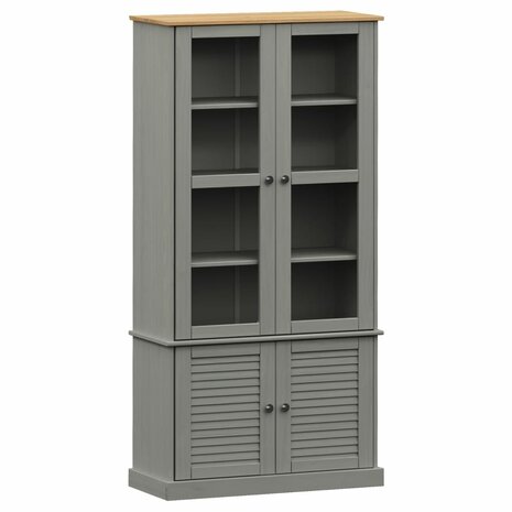 Vitrinekast VIGO 85x35x170 cm massief grenenhout grijs 2