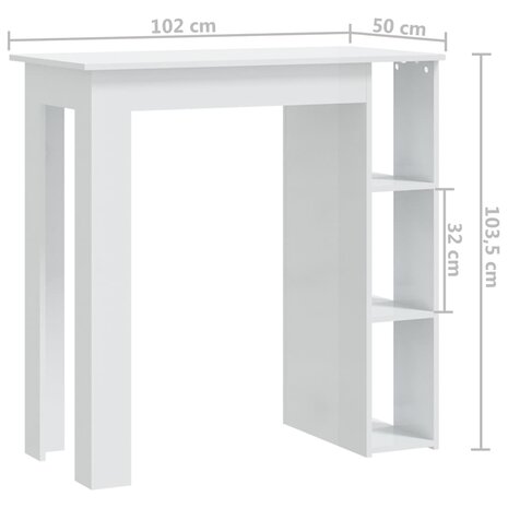 Bartafel met schap 102x50x103,5 cm bewerkt hout hoogglans wit 7
