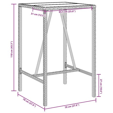 Tuinbartafel 70x70x110 cm poly rattan grijs 11