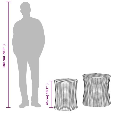 Tuinbijzettafels 2 st met houten blad poly rattan zwart 10