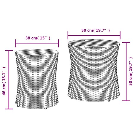 Tuinbijzettafels 2 st met houten blad poly rattan beige 11