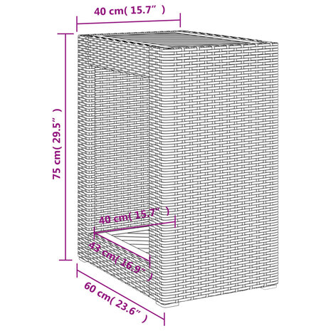 Tuinbijzettafel met houten blad 60x40x75 cm poly rattan zwart 11