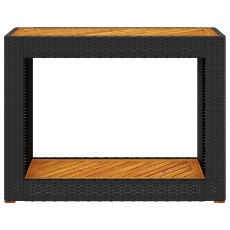 Tuinbijzettafel met houten blad 100x40x75 cm poly rattan zwart 6