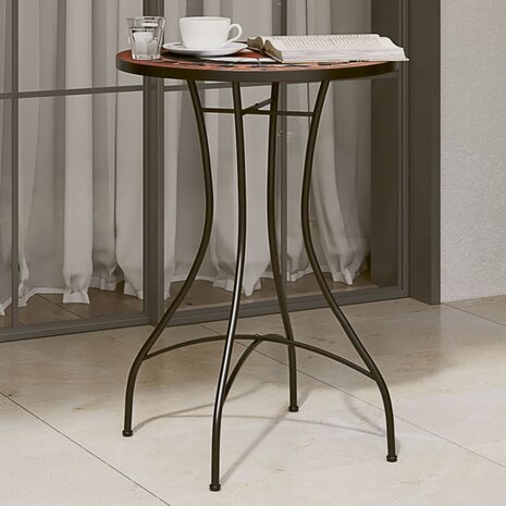 Bistrotafel mozaïek Ø50x70 cm keramiek terracottakleurig en wit 1